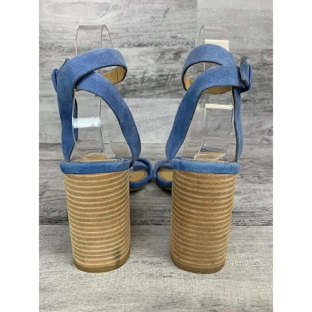 Splendid Womens Blue Suede Ankle Strap Block Heel Sandals Size 9